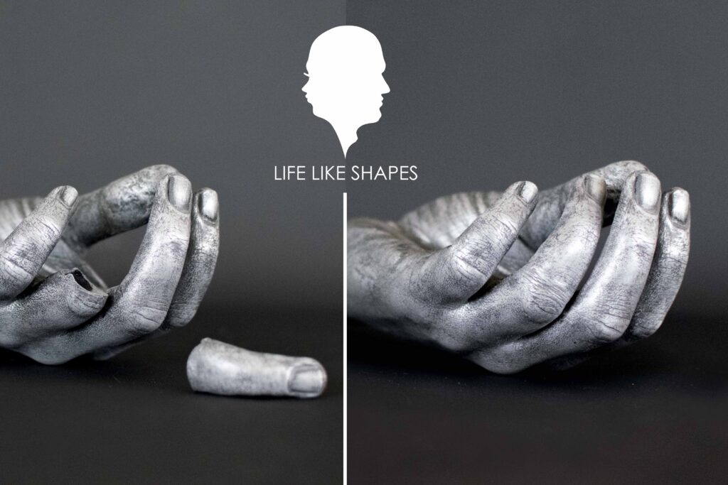 Renovatie-sculpturen-handen-beeld-apoxie-epoxie-reparatie-kapot-body-casting-aluminium-kunst-Life-Like-Shapes-Esther-Hamels